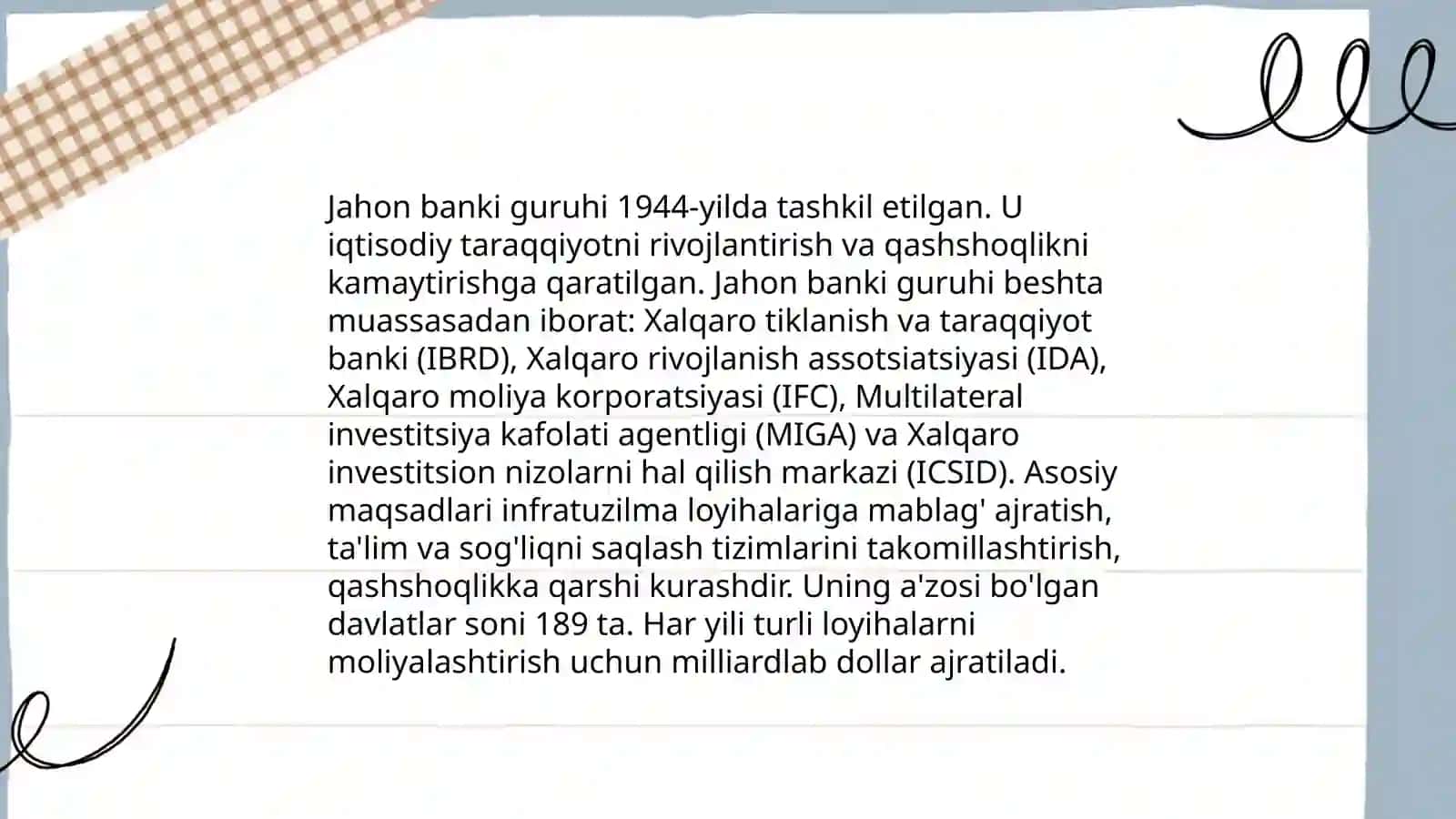 Jahon banki guruhi va unga kiruvchi tashkilotlar faoliyati 4