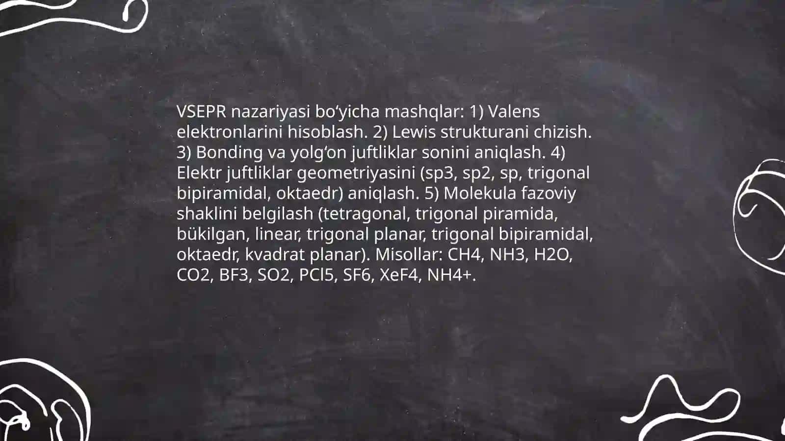 Molekulalarning fazoviy tuzulishini aniqlashga oid mashq bajarish 4
