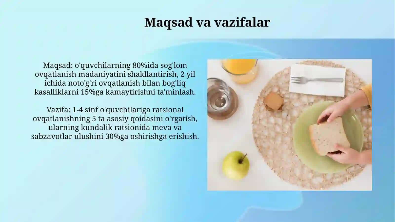 Sog‘lom ovqatlanish qoidalarini o‘quvchilarga singdirish metodikasi 4