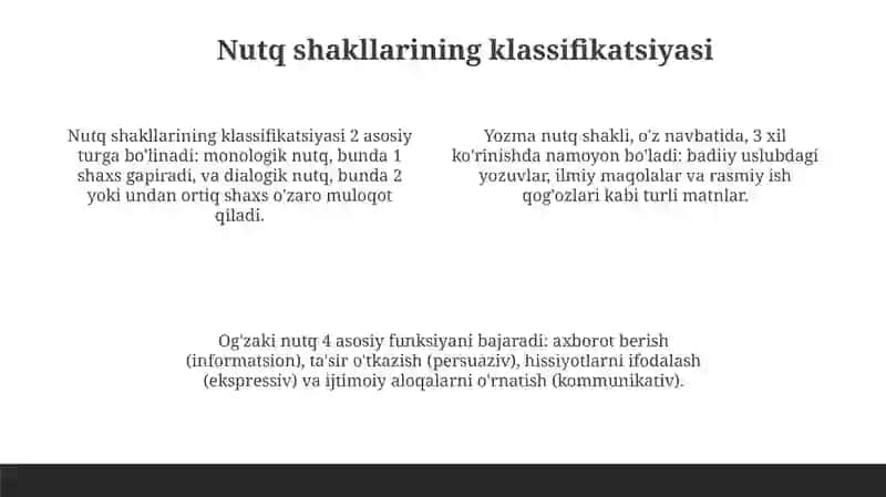 Nutq faoliyat. Nutq shakllari. Nutq uslublari 4