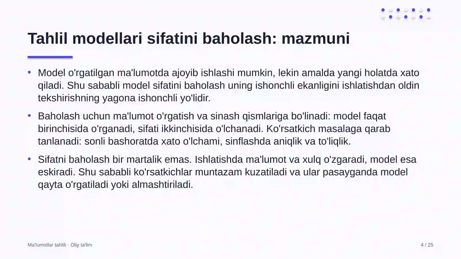 Ma'lumotlar tahlili · Oliy ta'lim 4