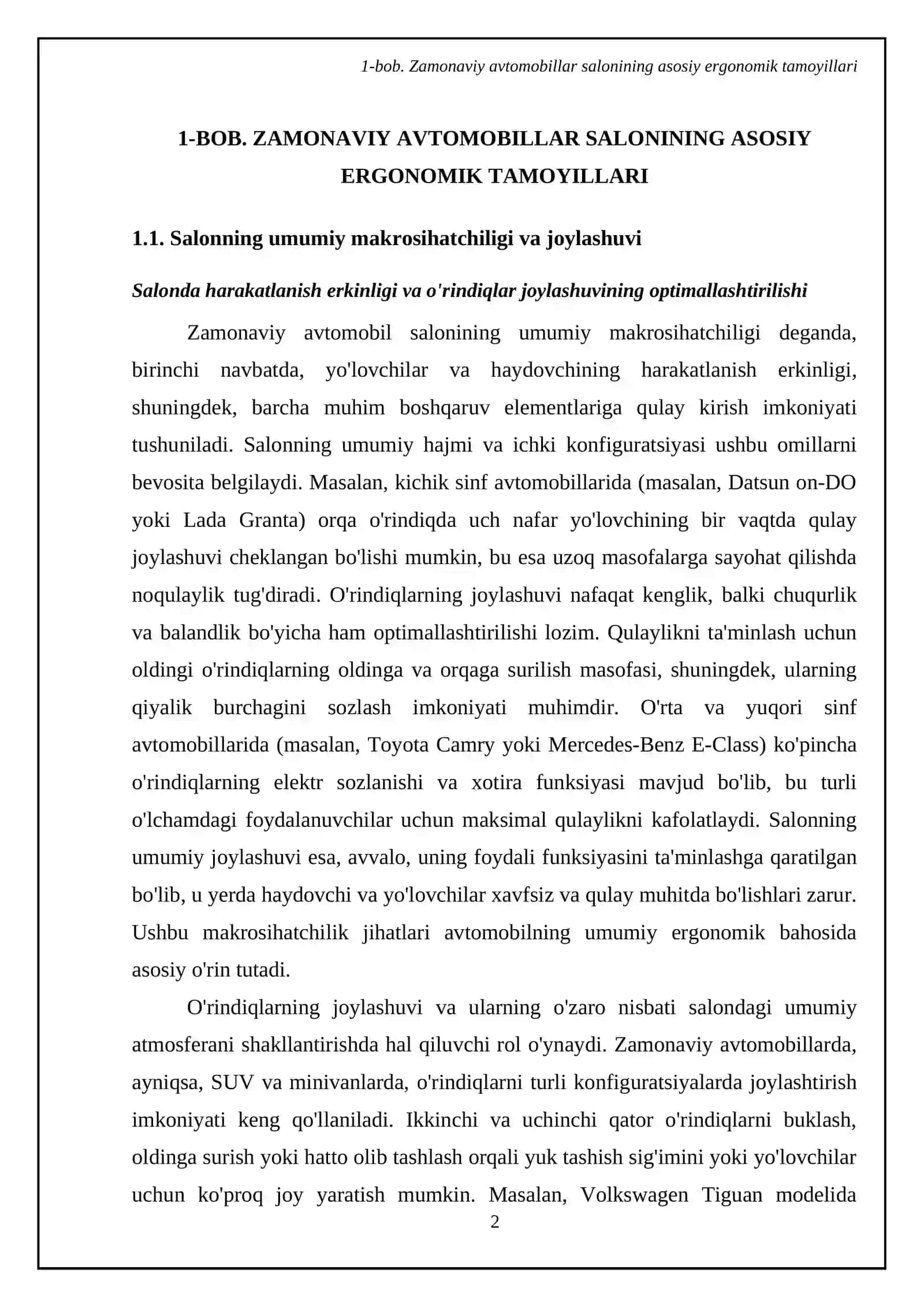Zamonaviy avtomobillar salonining ergonomik tahlili 4