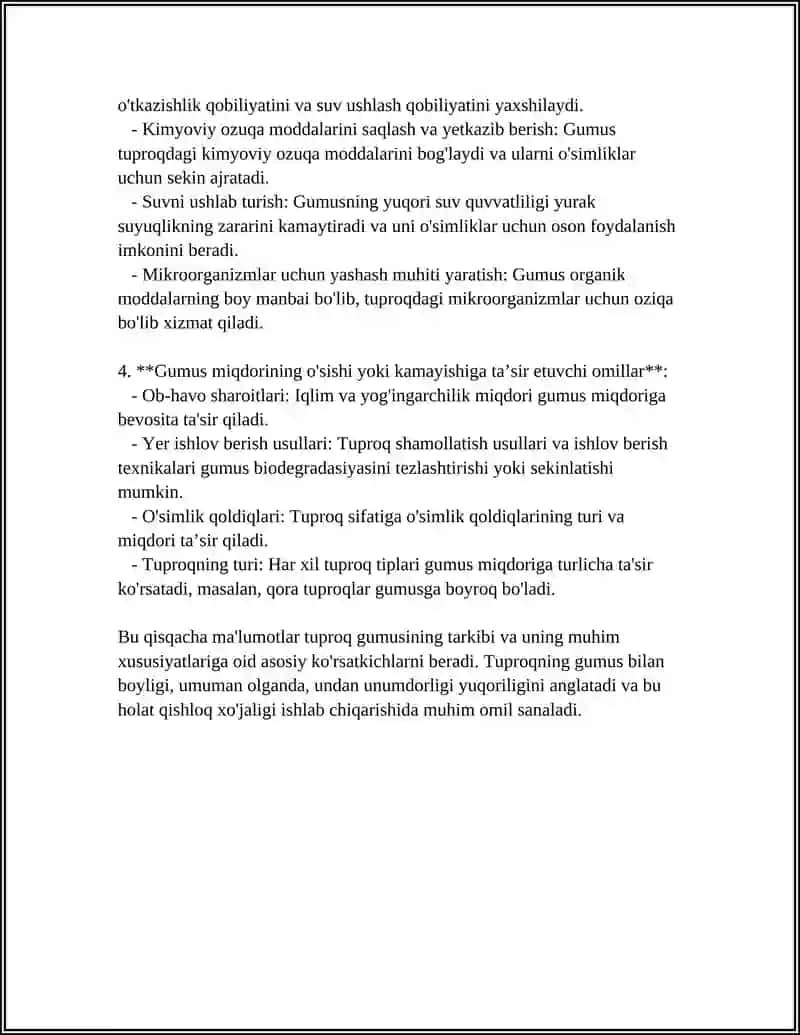 Tuproq gumusi va unumdorligi 4