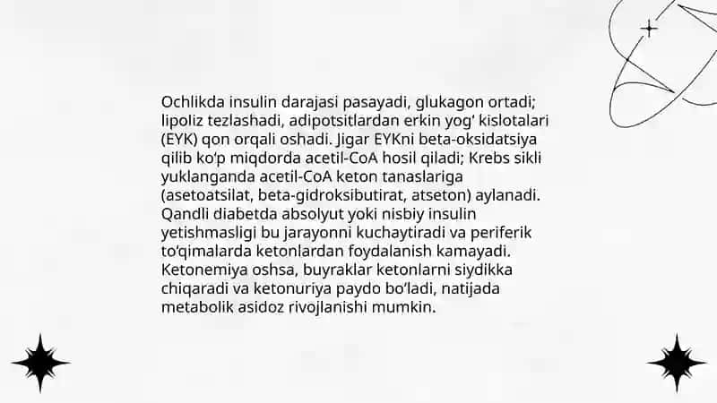Qandli diabet va ochlikda ketonuriya va ketonemiya 4