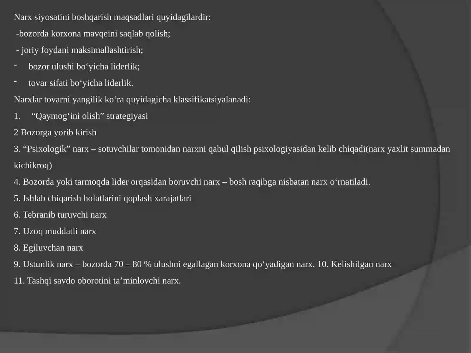 Marketing tizimida narx siyosati 4