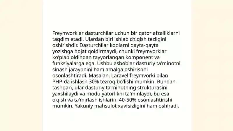 Freymworklarning bir-biridan farqi, afzalliklari, kamchiliklari 4