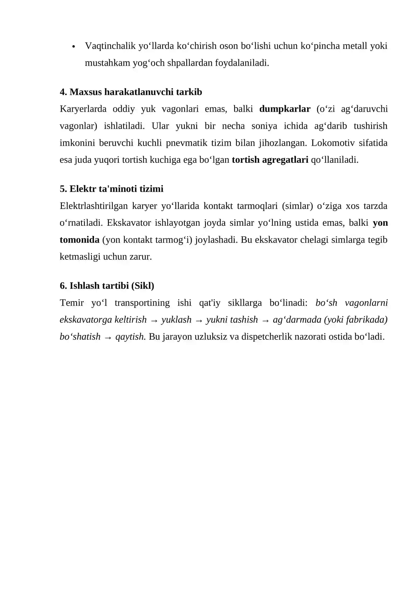 Karyerlarda temir yo`l transportini qo`llash 4