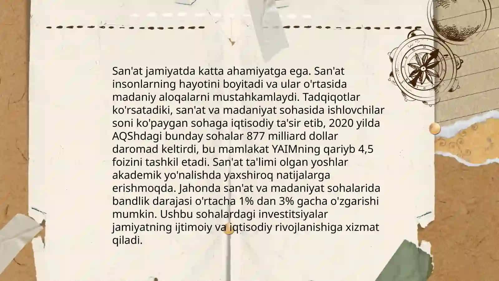 San'at, Munojot asarlari 4