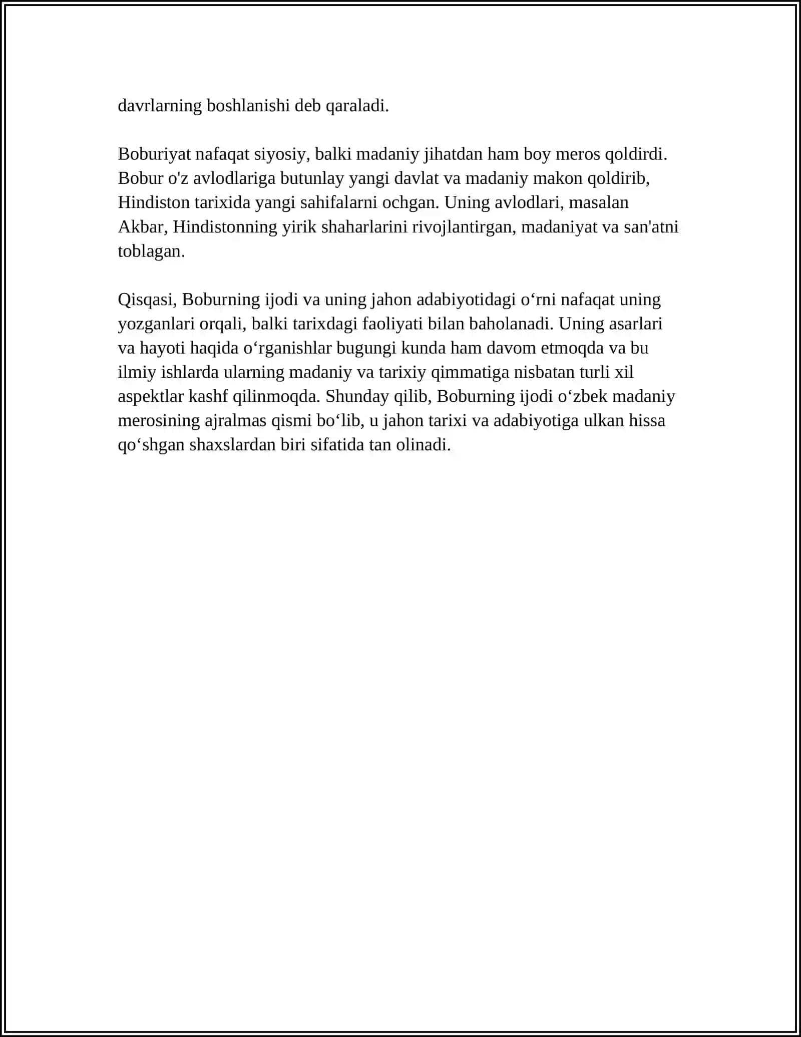 Mavzu: ZAHIRIDDIN MUHAMMAD BOBURNING JAHON HAYOTIDA TUTGAN O’RNI 4