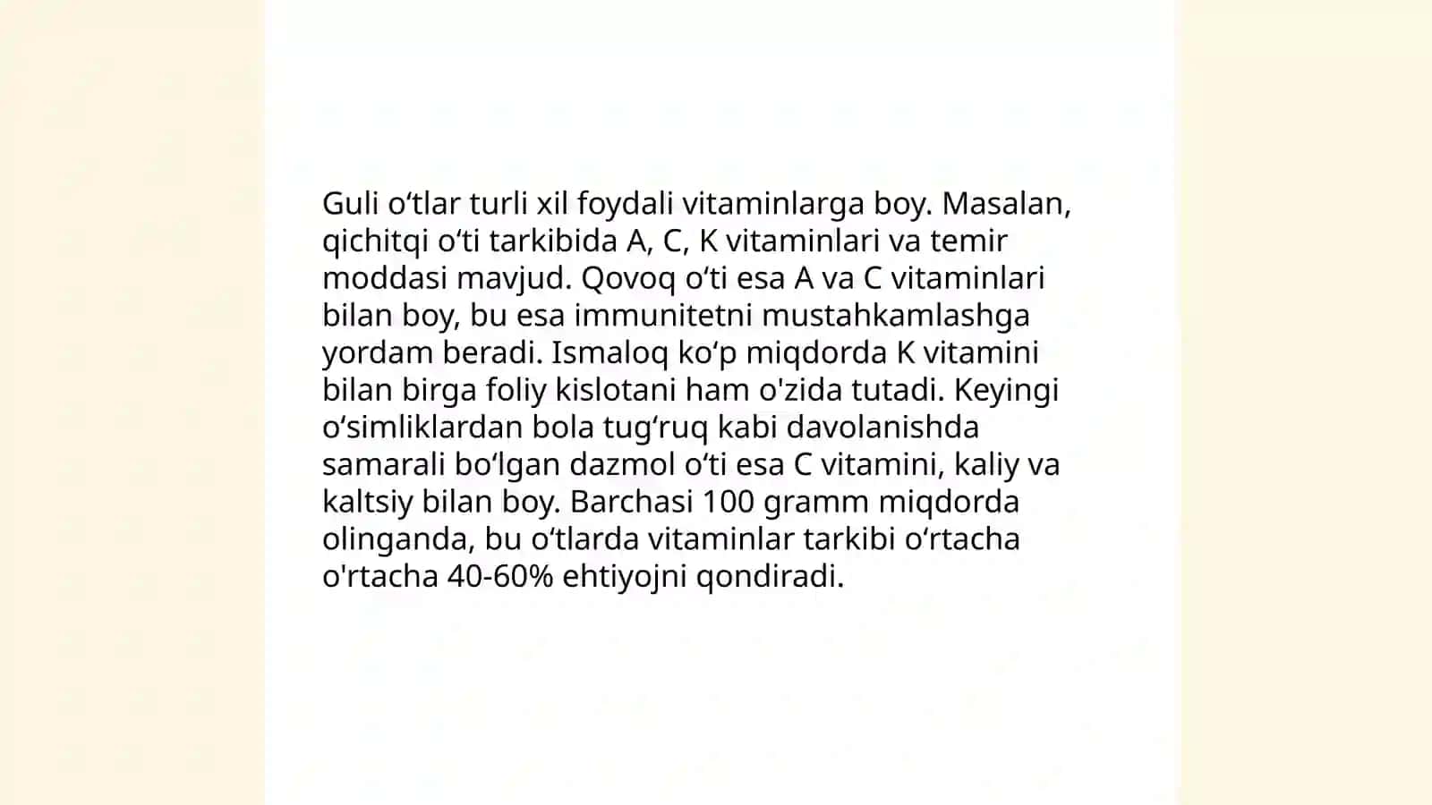Tarkibida vitaminlar boʻlgan dorivor oʻsimliklar va mahsulotlar 4