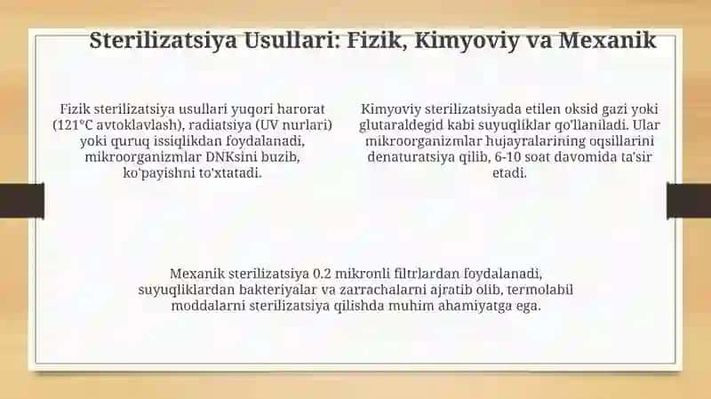 Sterilizatsiya, Aseptika va Antiseptika 4