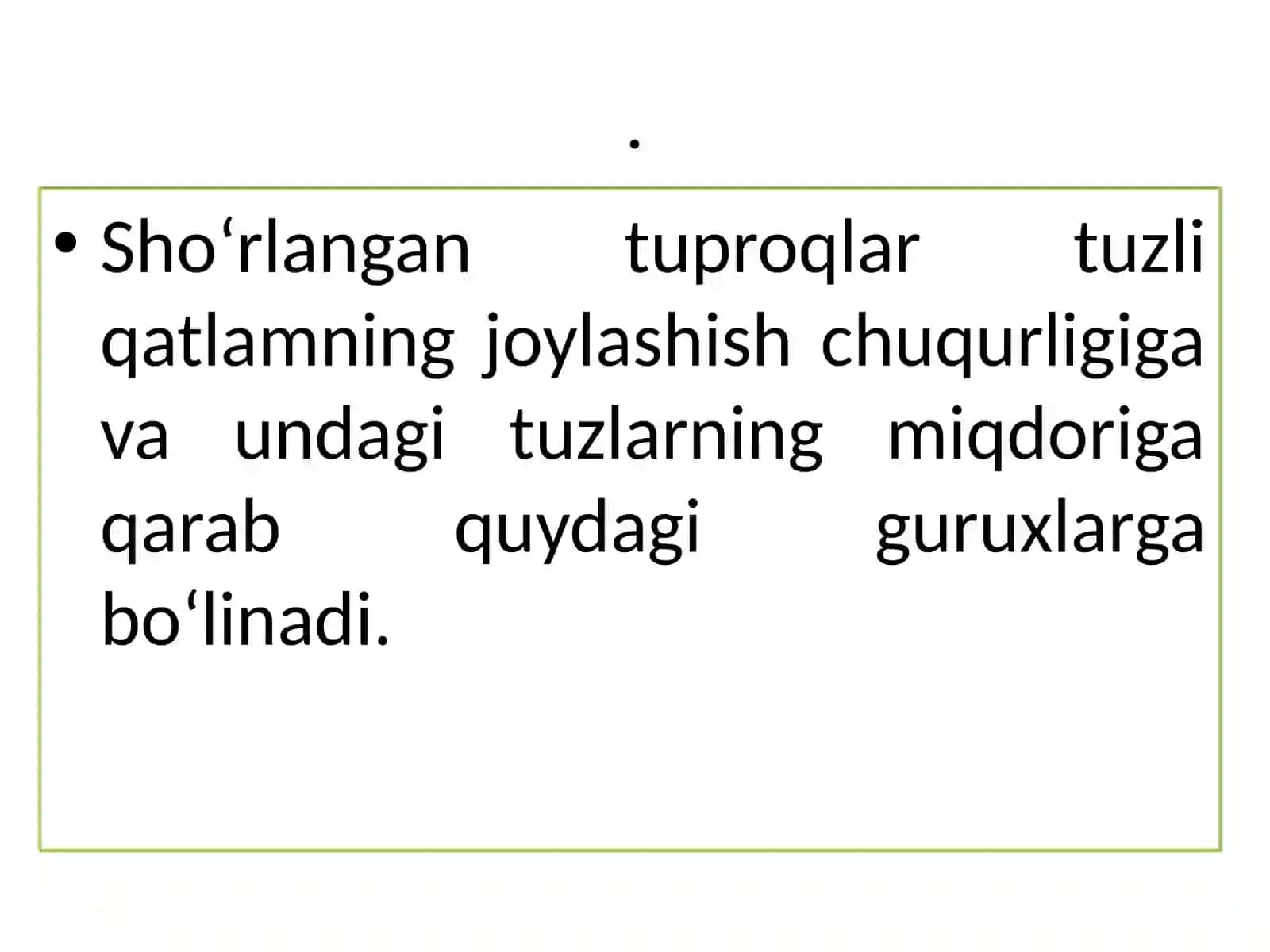 Sho‘rhok va sho‘rhokli, sho‘rtob va sho‘rtobli, taqirli tuproqlar va qumliklarni o‘zlashtirish 4