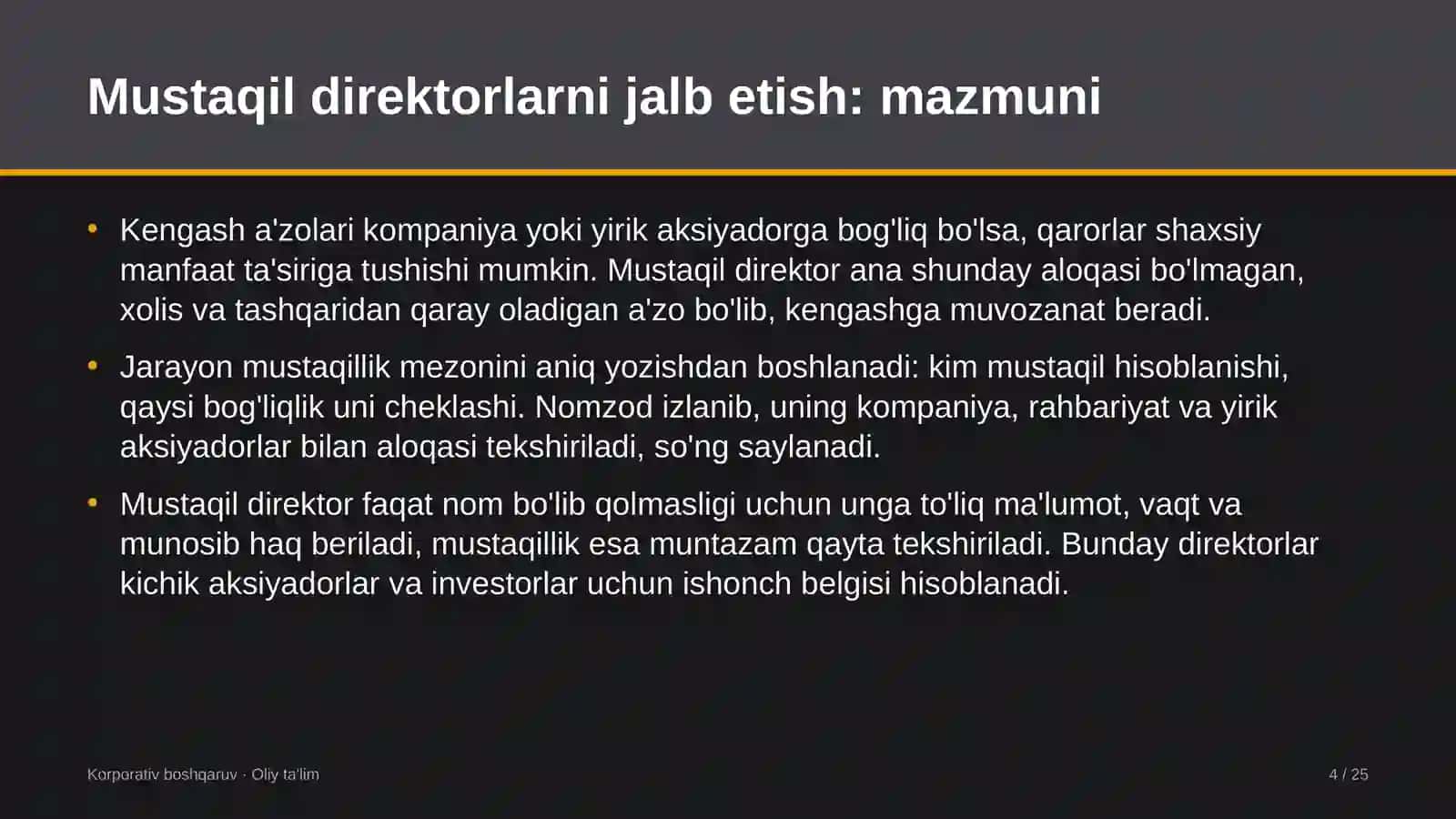 Korporativ boshqaruv · Oliy ta'lim 4