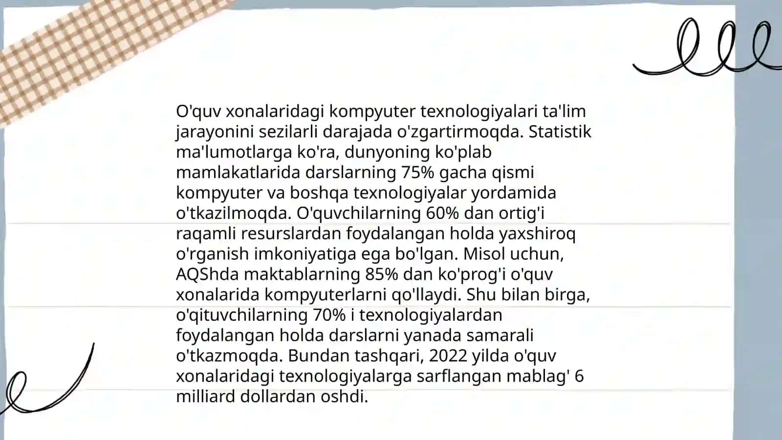 Fan xonalarining jihozlanishini ôrganish 4