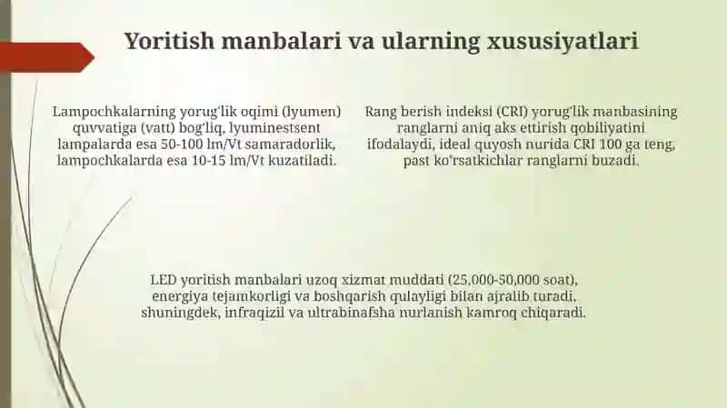Sun'iy yoritishga gigienik baho berish 4