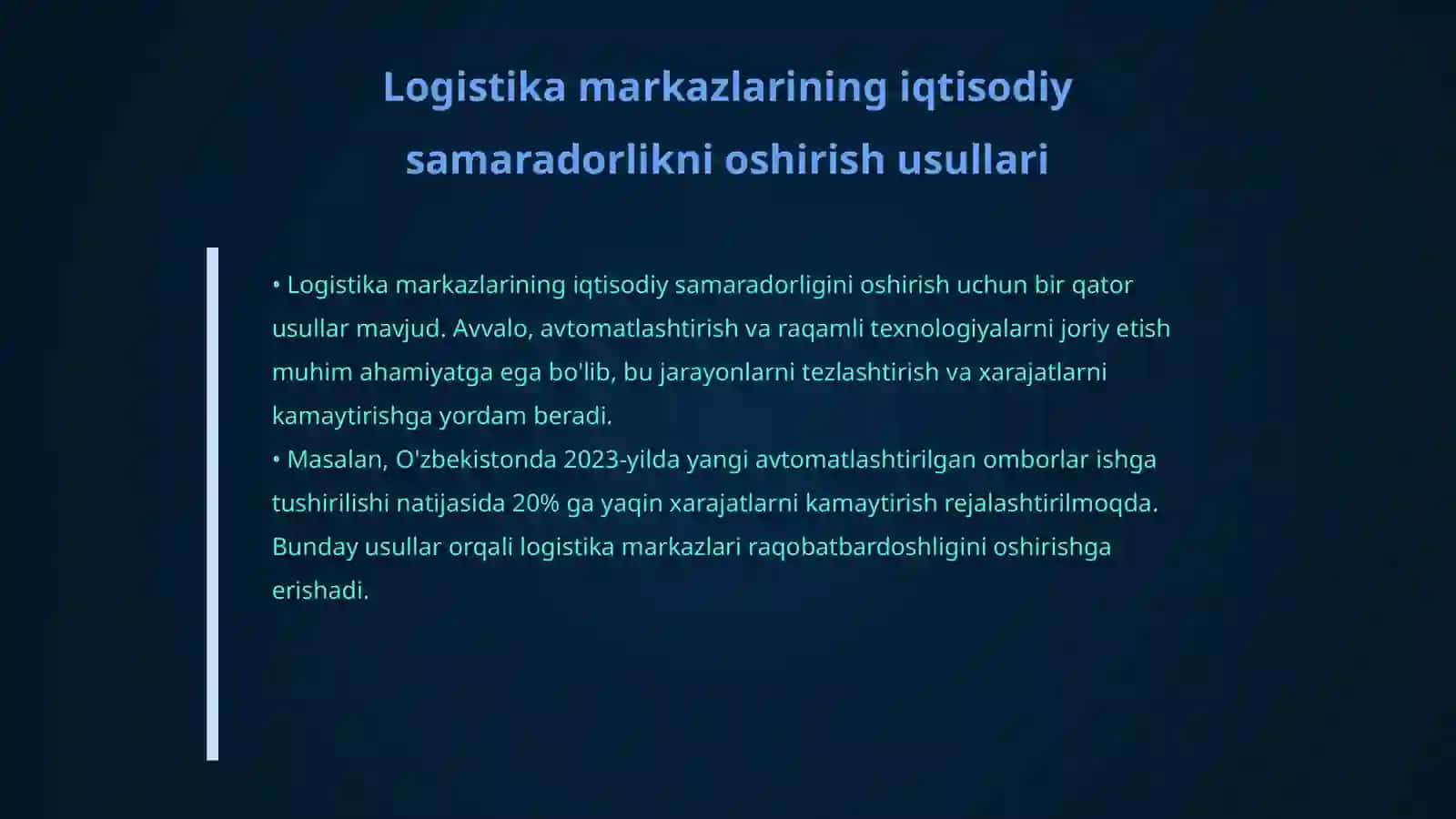 Logistika markazlari va ularning iqtisodiy samaradorligi 4