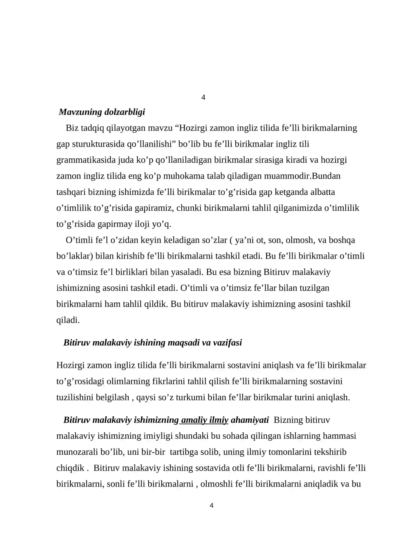 Hozirgi zamon Ingliz tilida fe’lli birikmalarning gap strukturasida qo’llanilishi 4
