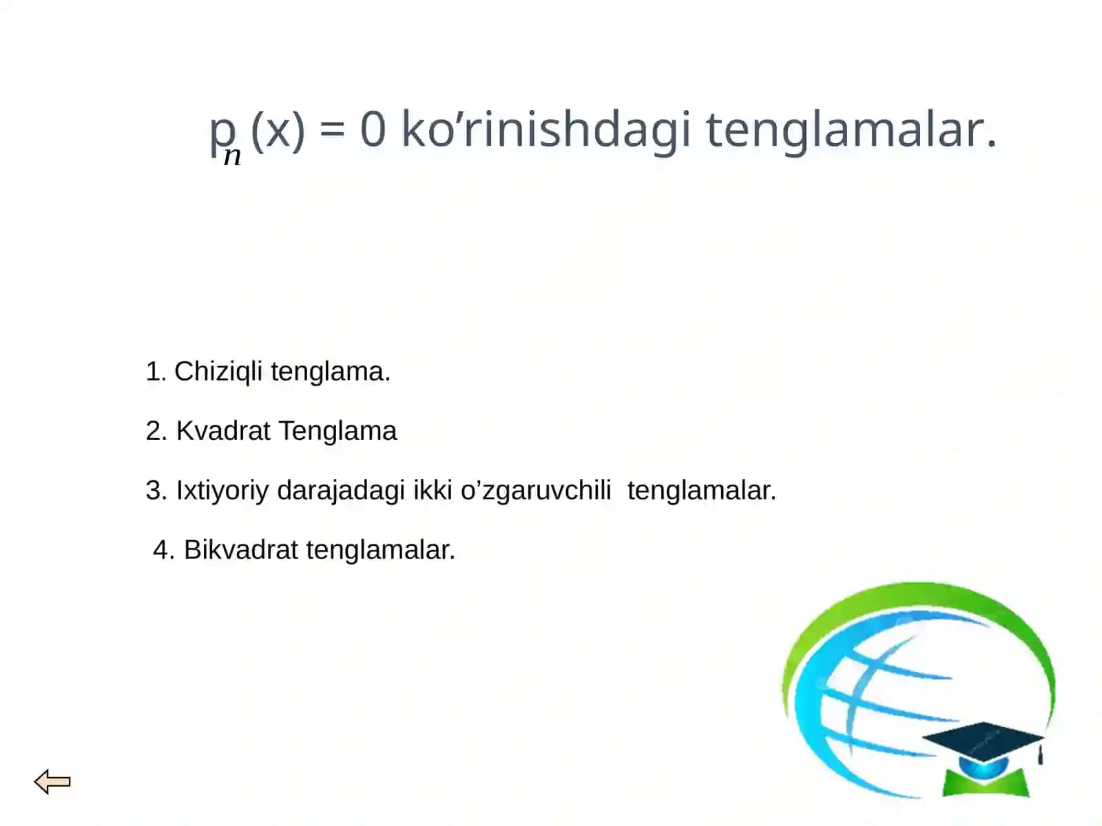 Ko’rsatkichli  tenglamalar 4