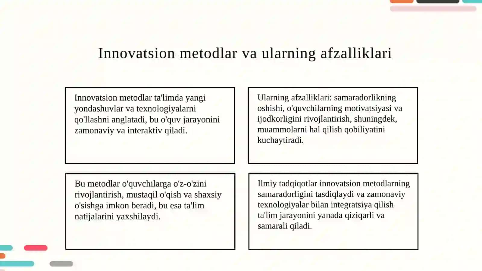 Yangi pedagogik yondashuvlar va innovatsion metodlar 4