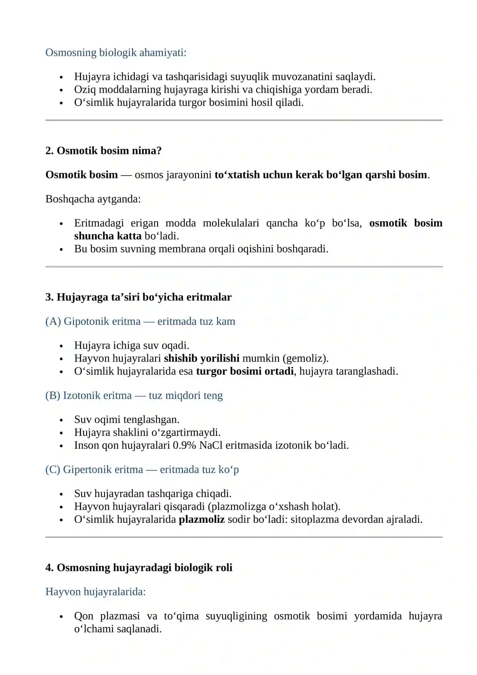 Osmos hodisasi va osmotic bosim 4
