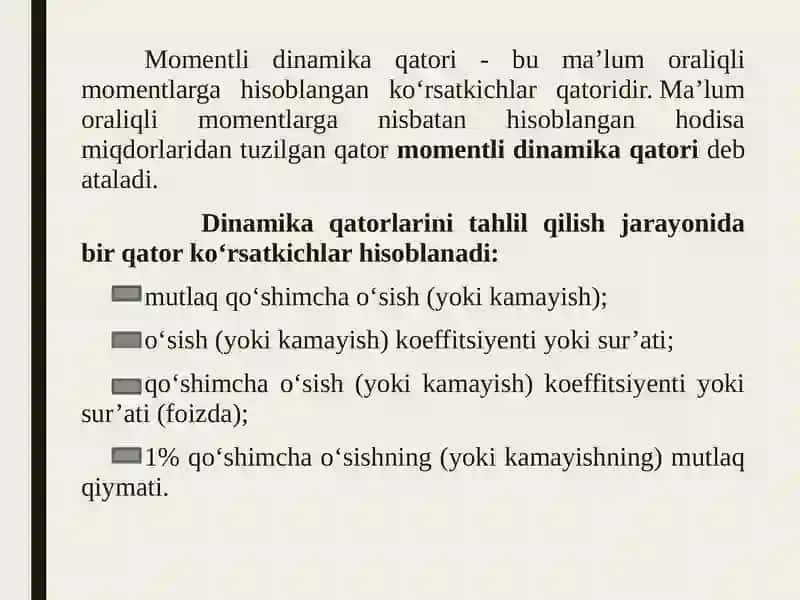 Dinamikani statistik o’rganish uslubiyati 4