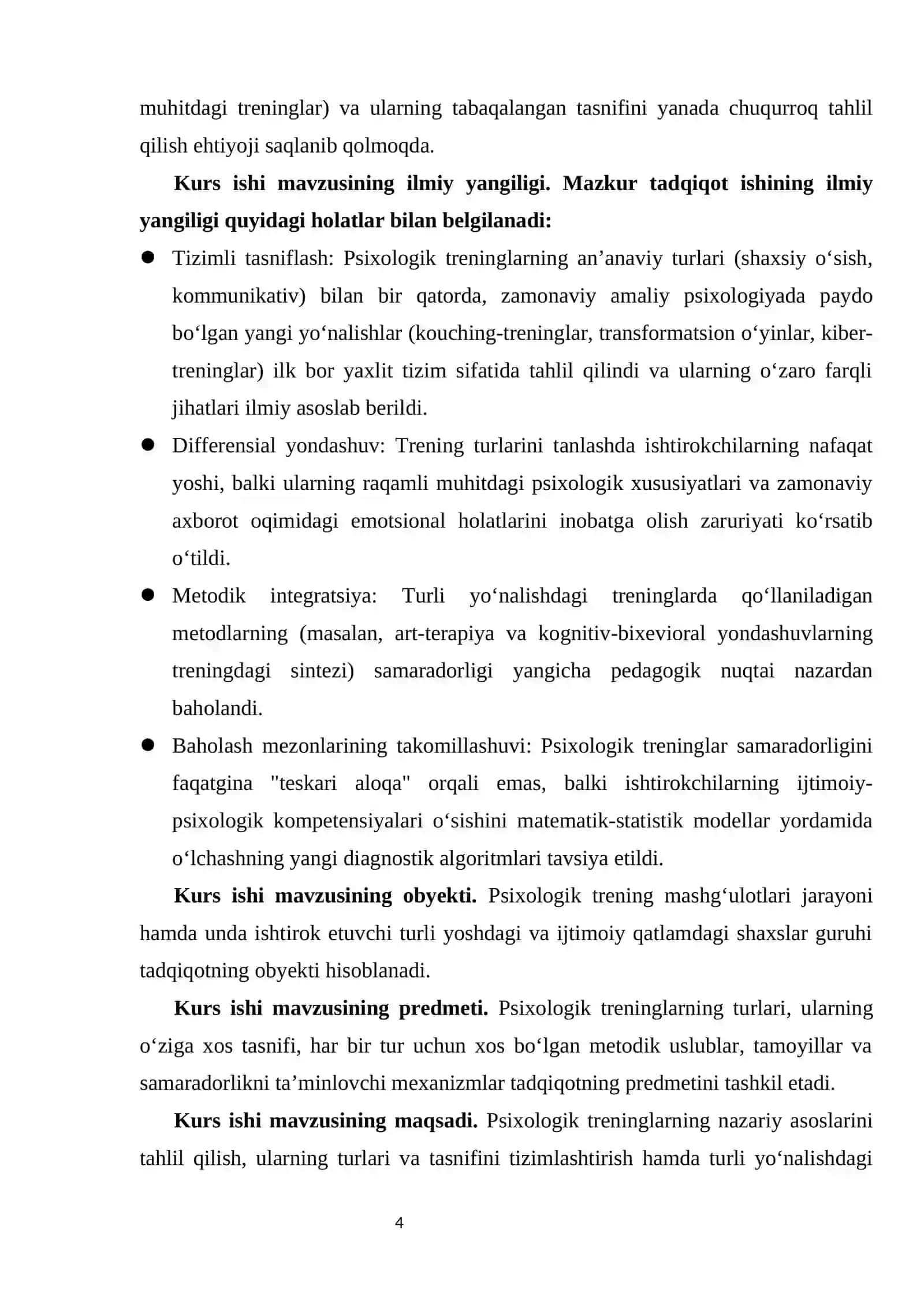Psixologik treninglar turlari kurs ishi 4