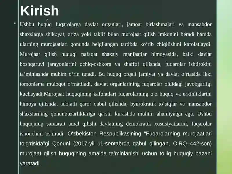 FUQAROLARNING MUROJAAT QILISH HUQUQINING KAFOLATLARI 4