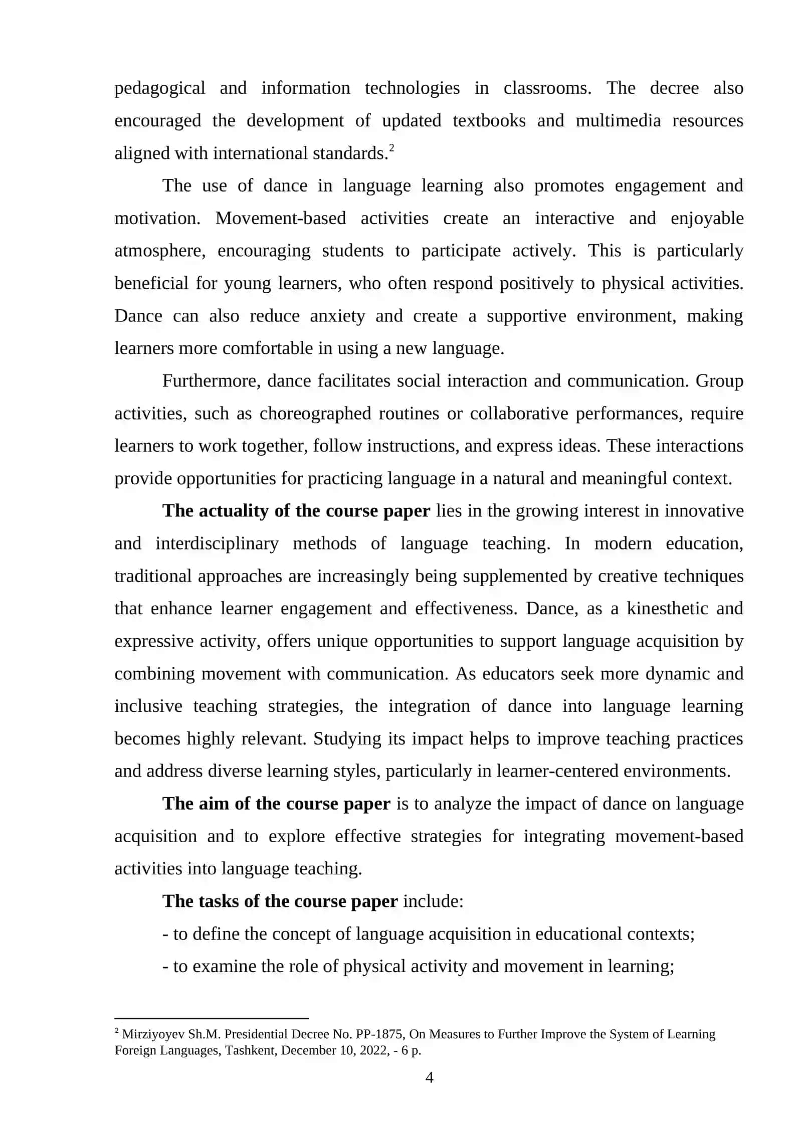 COURSE PAPER: The impact of dance on language acquisition 4