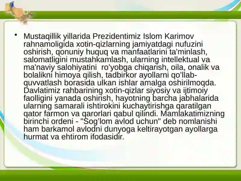 O'zbekiston Respublikasi xotin-qizlar qo'mitasi faoliyati 4