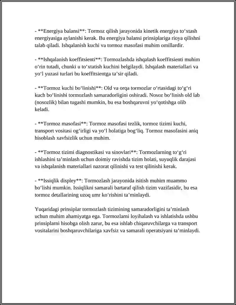 To'xtagichlar va Tormozlar Hisobi 4