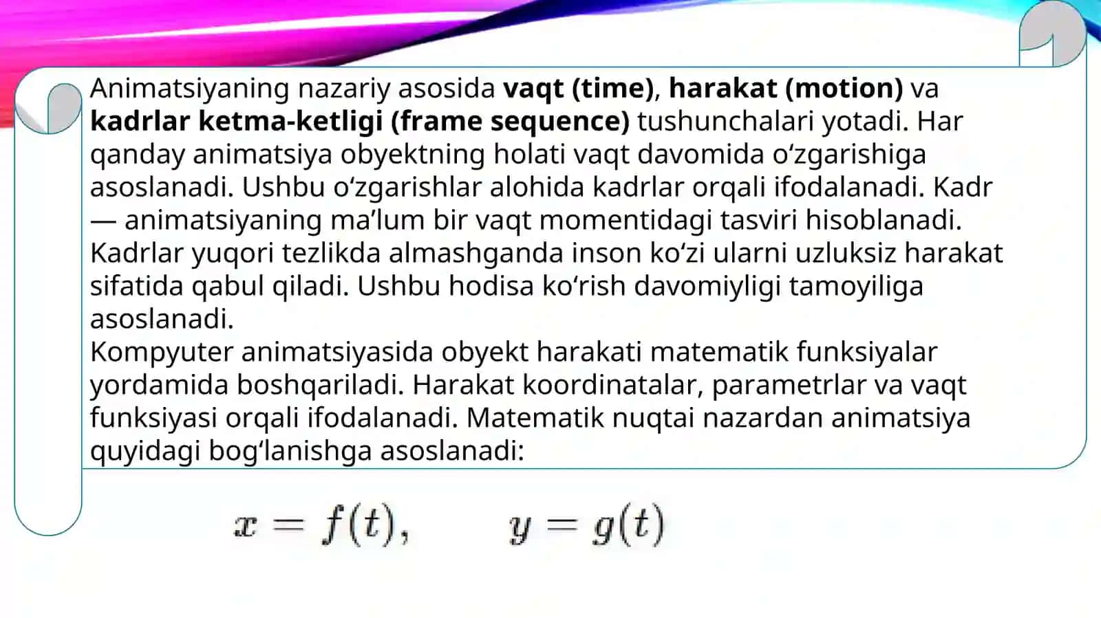 Animatsiyaning kengaytirilgan usullari (Maple amaliy dasturida) 4