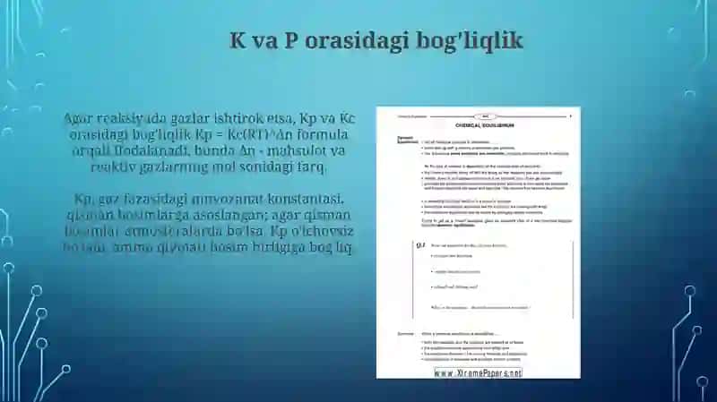 Muvozanat konstantalari va ular orasidagi bogʻliqlik jarayonlari 4