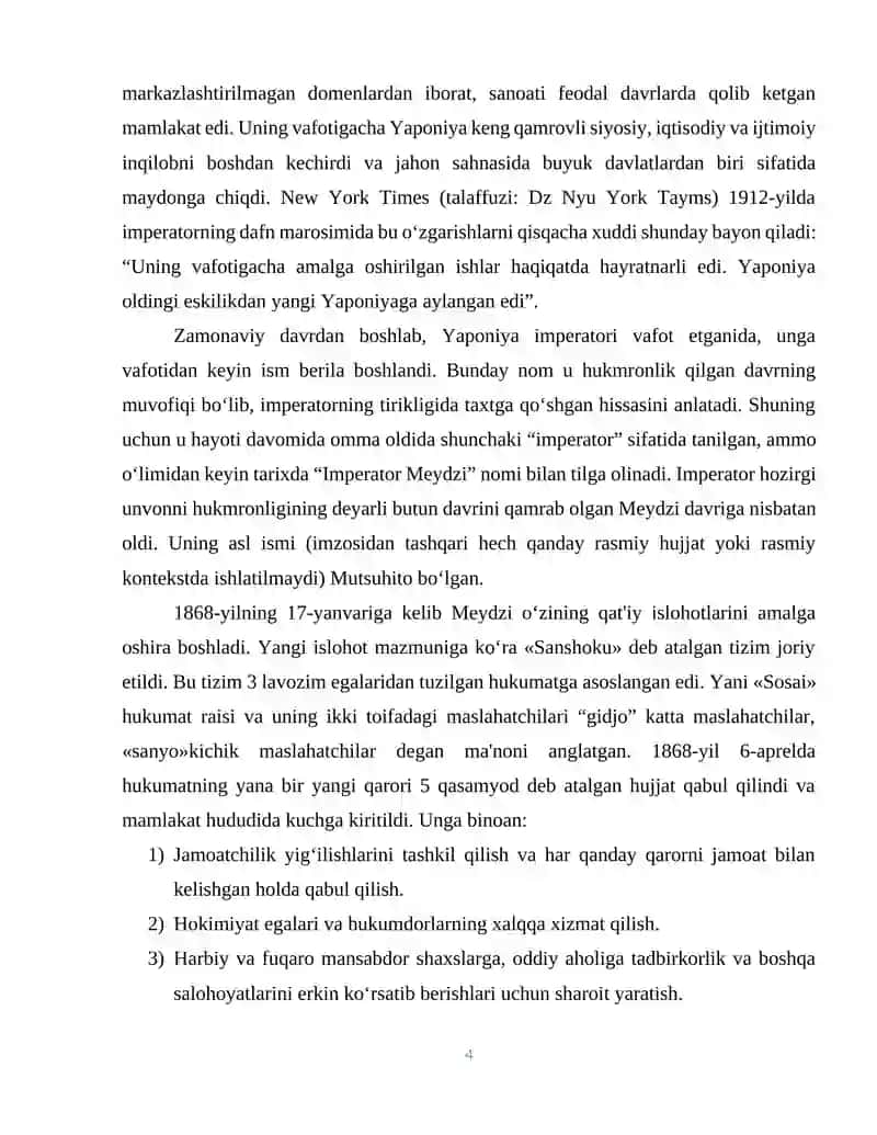 YAPONIYA MEYDZI TIKLANISH DAVRIDA. ISLOHOTLAR 4