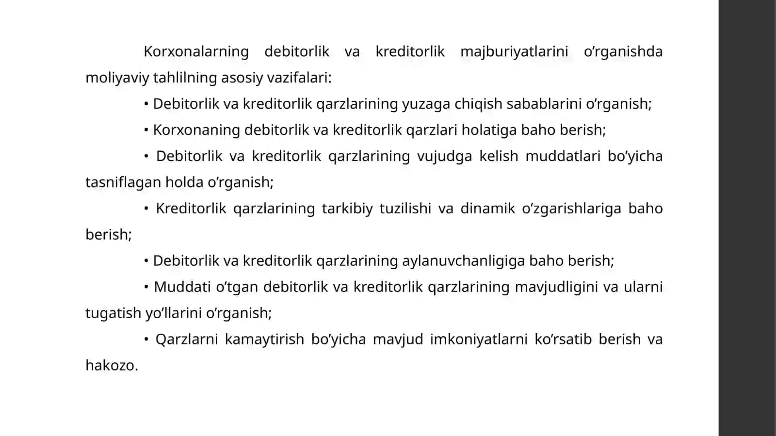 Debitorlik va kreditorlik qarzlarining kamaytirish yoʻllari 4