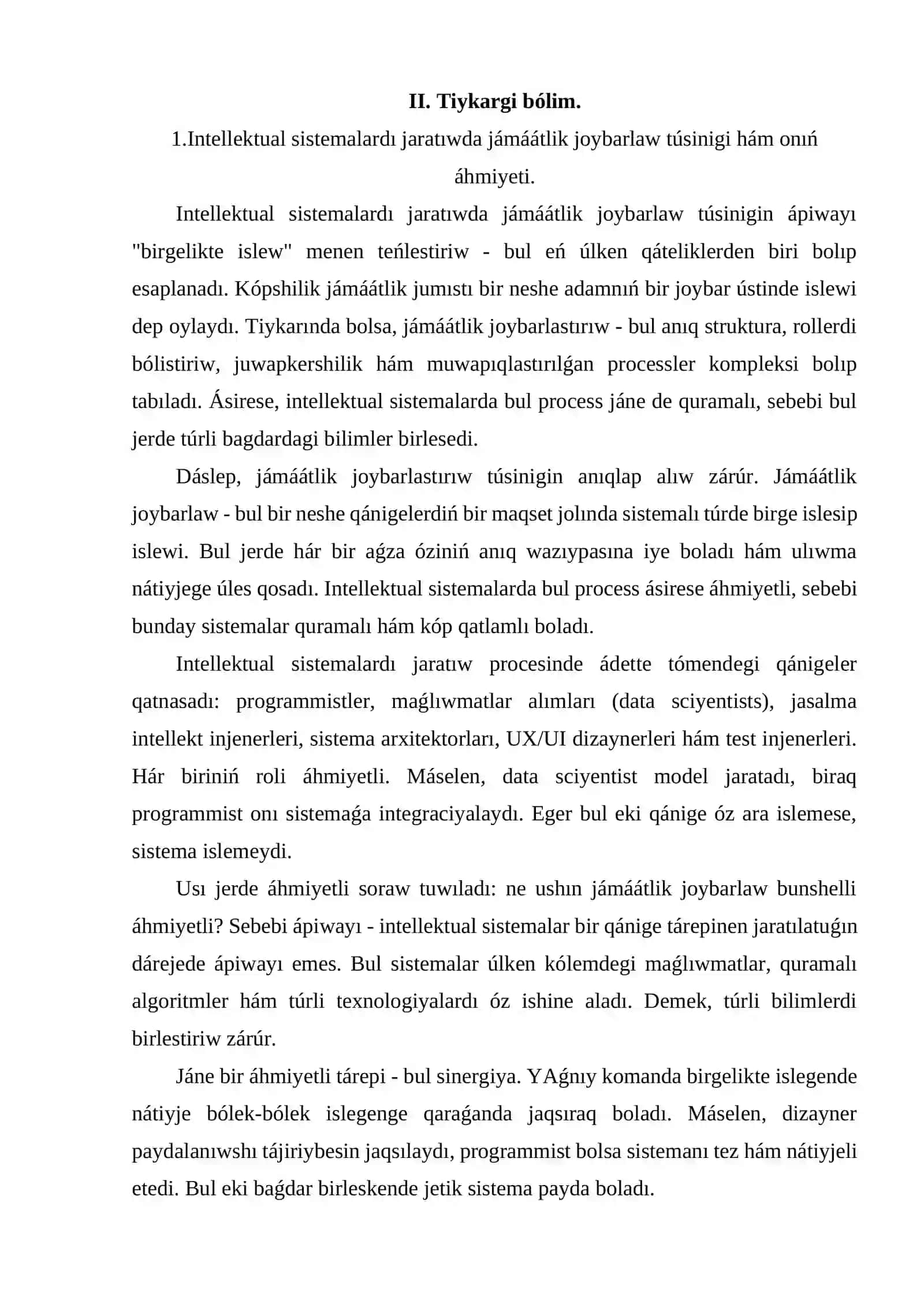 Intellektual sistemalardı jaratıwda jámáátlik joybarlaw 4