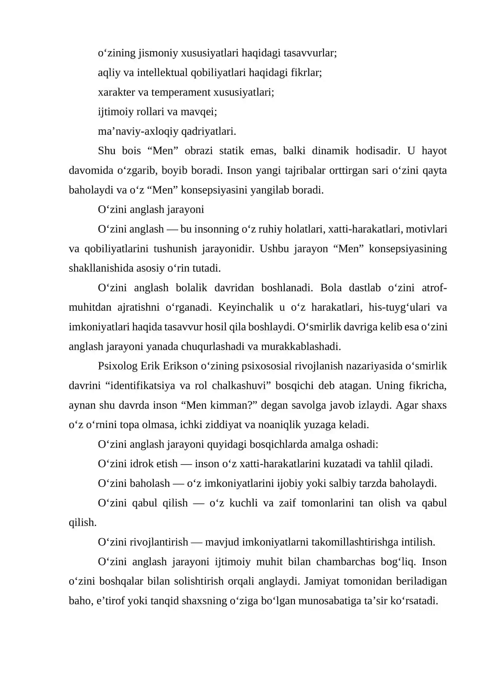 Men konsepsiya "o'ziga munosabat" yig'indisi sifatida 4