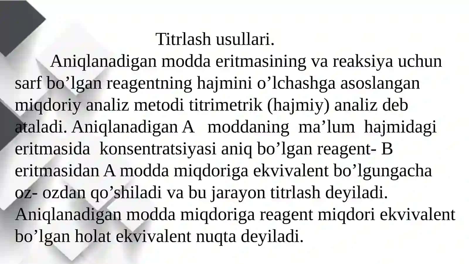 Titrametrik analiz usullari, sinflanishi 4