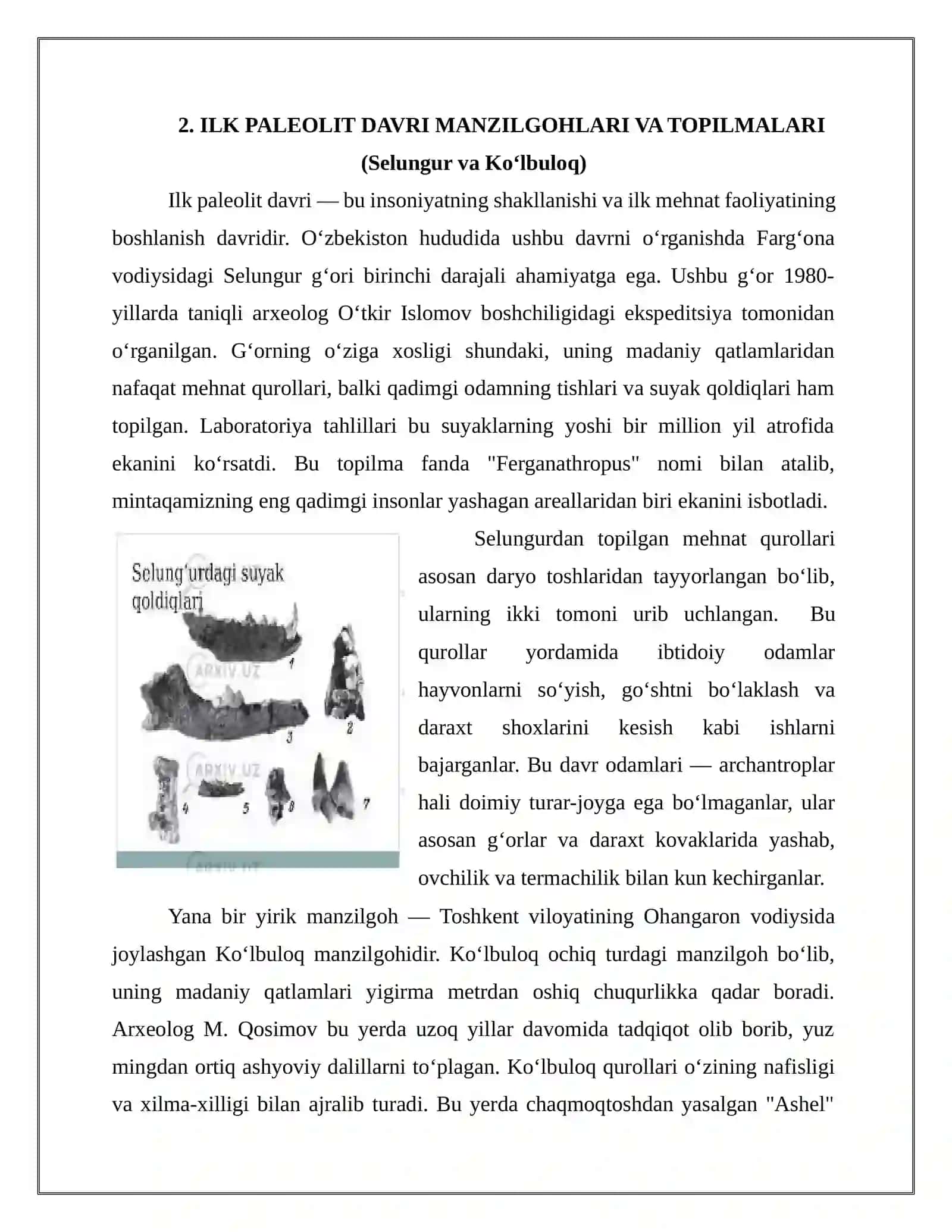 PALEOLIT DAVRI MANZILGOHLARI VA ULARNING O‘RGANILISH TARIXI 4