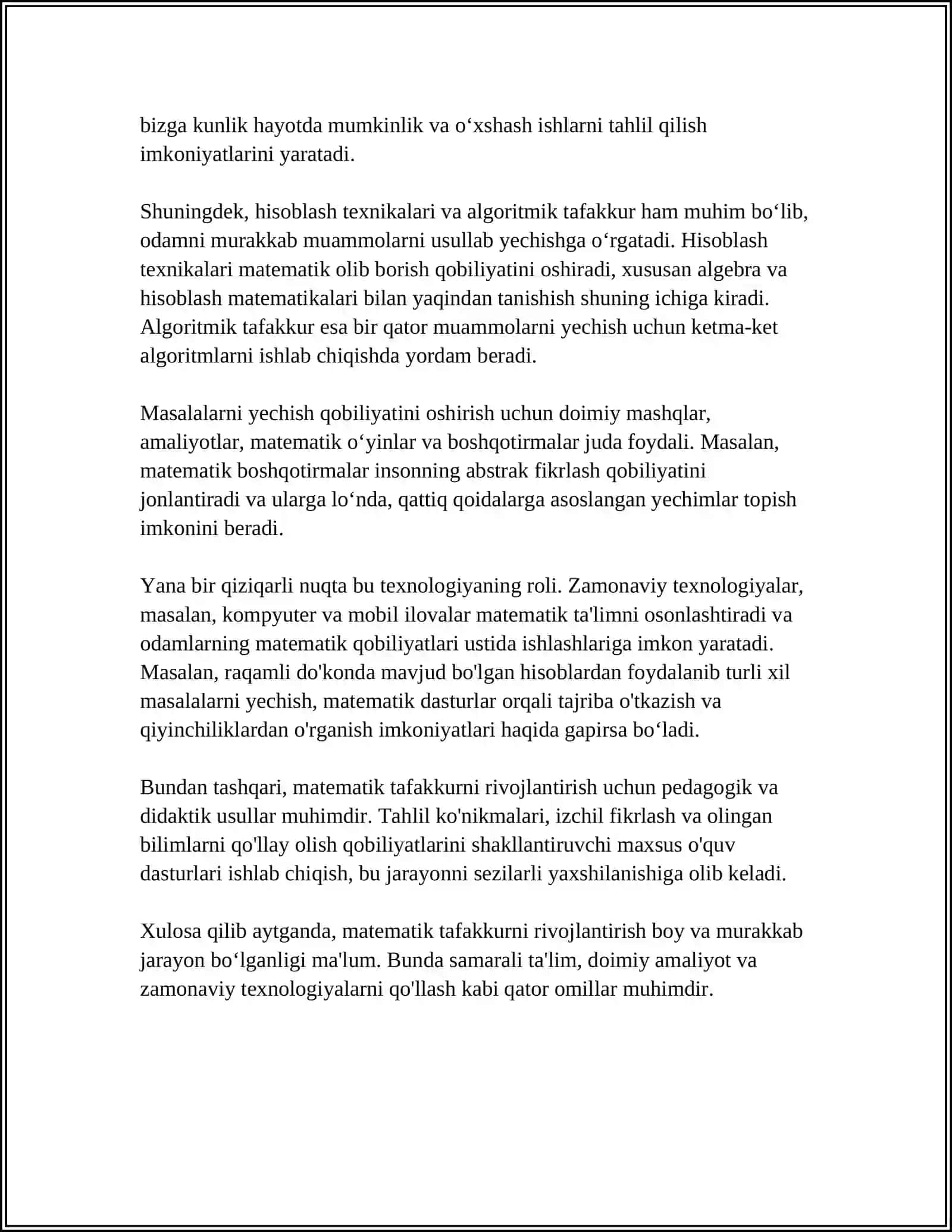 Matematik tafakkurni rivojlantirish 4