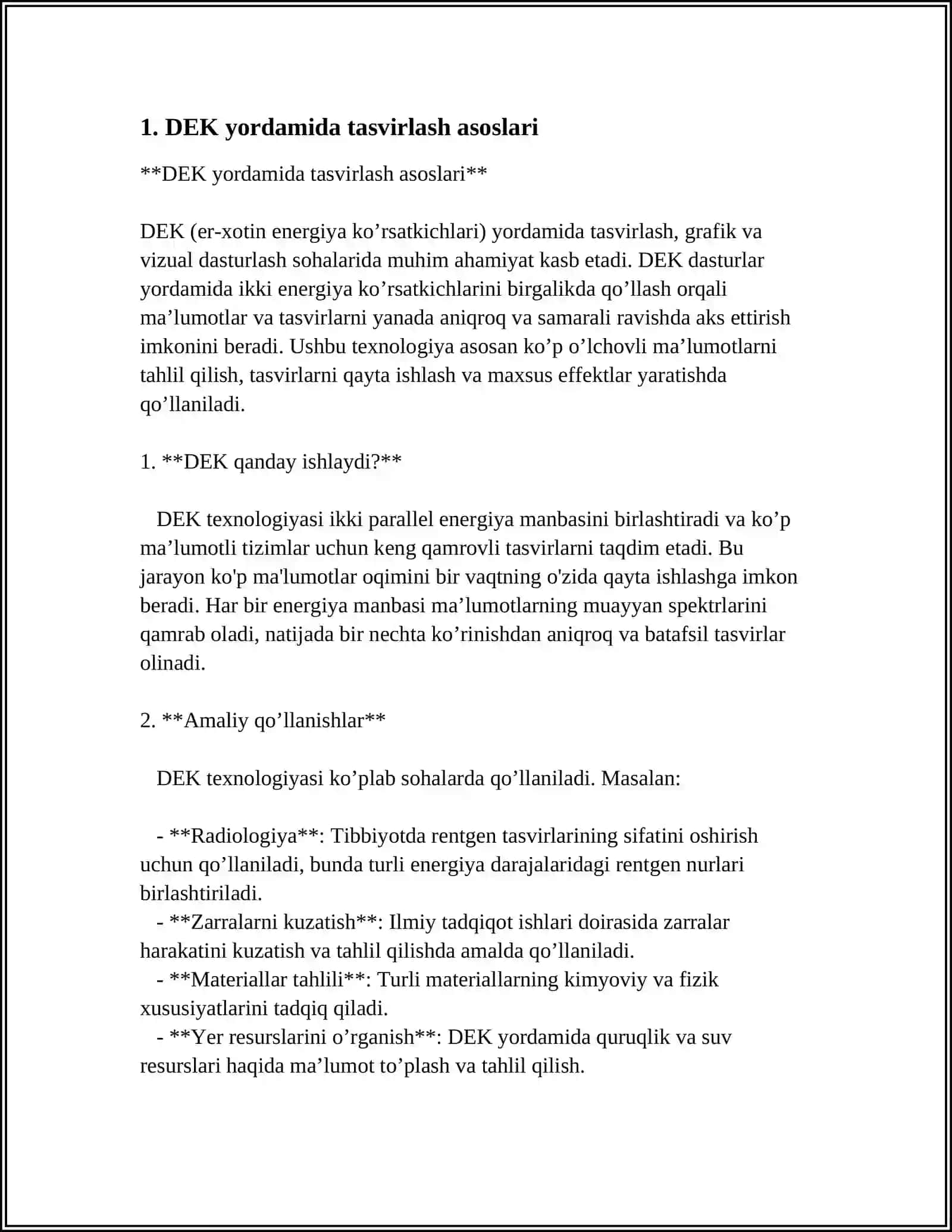 DEK.DEK MASSIV YORDAMIDA TASVIRLASH VA ULAR USTIDA AMALLAR BAJARISH ALGORITIMLARI 4