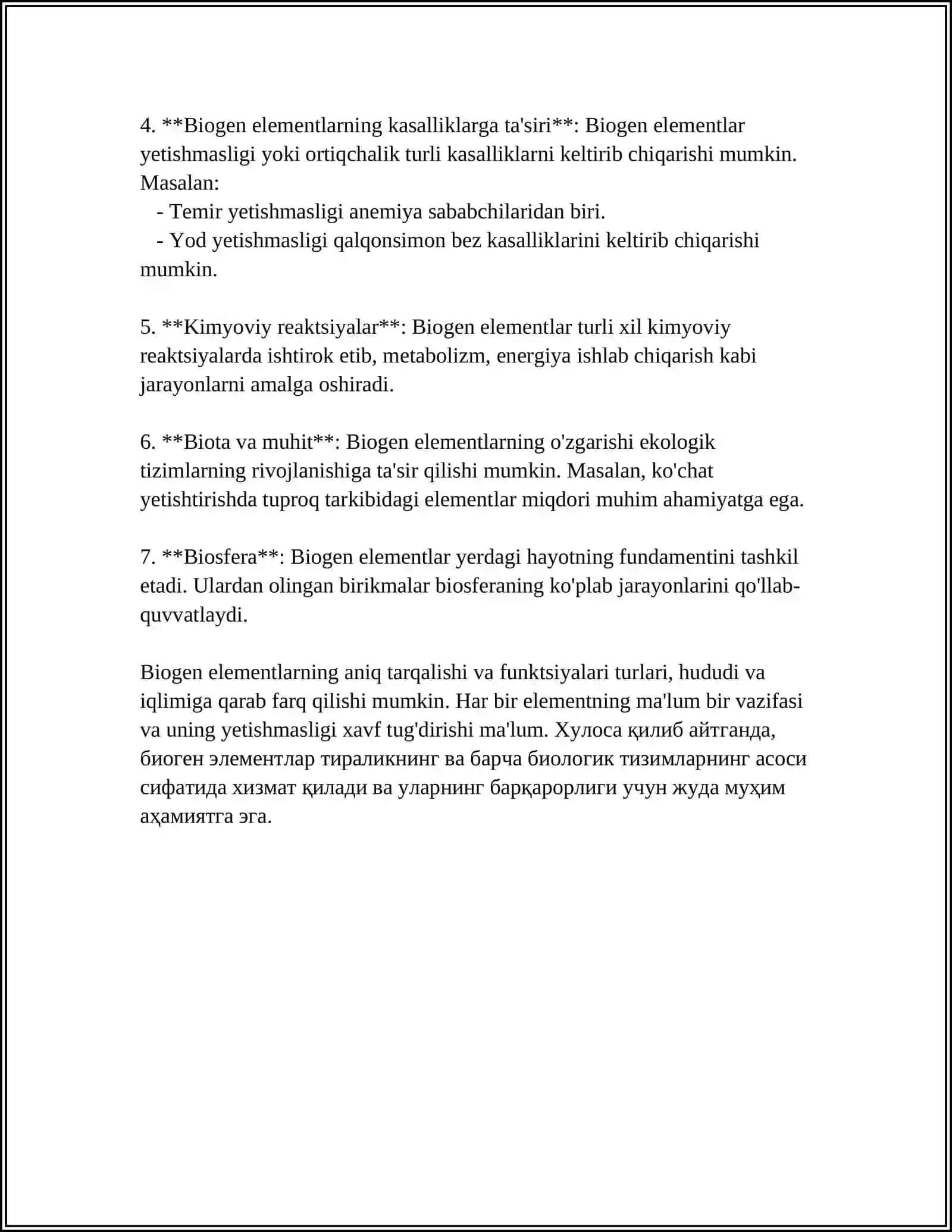 MUSTAQIL ISH Mavzu: BIOGEN ELEMENTLAR 4