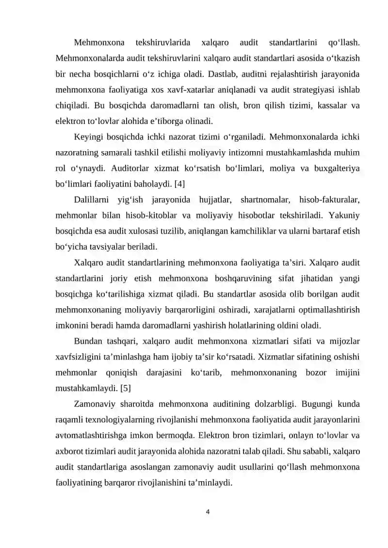 Xalqaro Audit Standartlari va Mehmonxona Tekshiruvlari 4