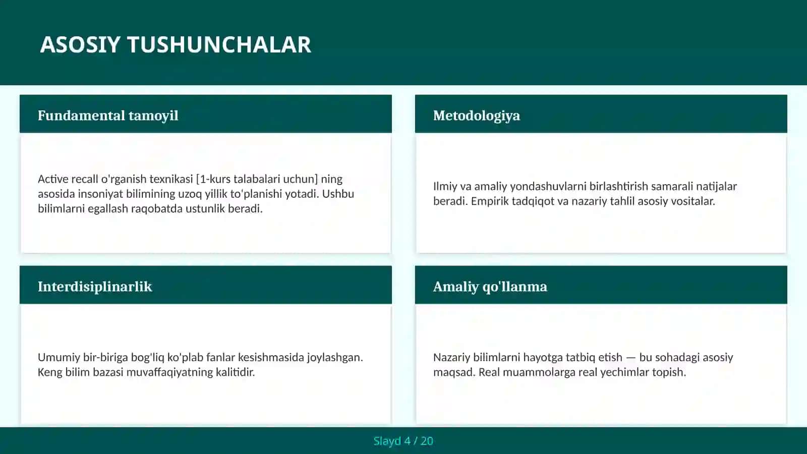 Active recall o'rganish texnikasi [1-kurs talabalari uchun] 4