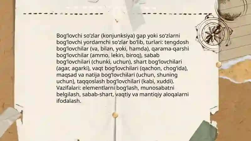 Oʻzbek tilidagi yordamchi so‘z turkumlari 4
