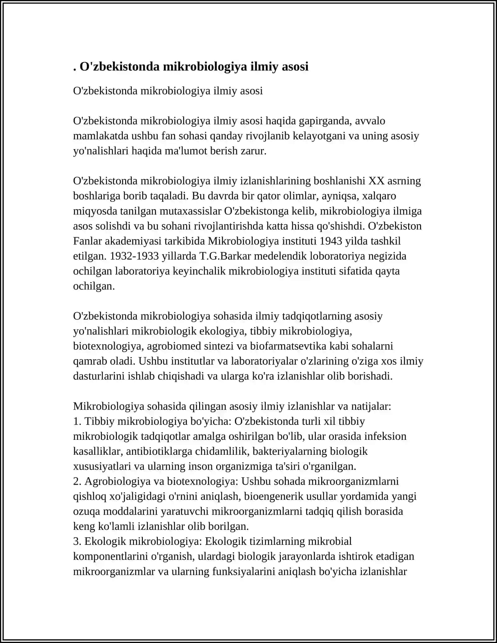 O'ZBEKISTONDA MIKROBIOLOGIYA, VIRUSOLOGIYA, IMMUNOLOGIYA FANINI TARIXI VA UNGA HISSA QO'SHGAN OLIMLAR 4