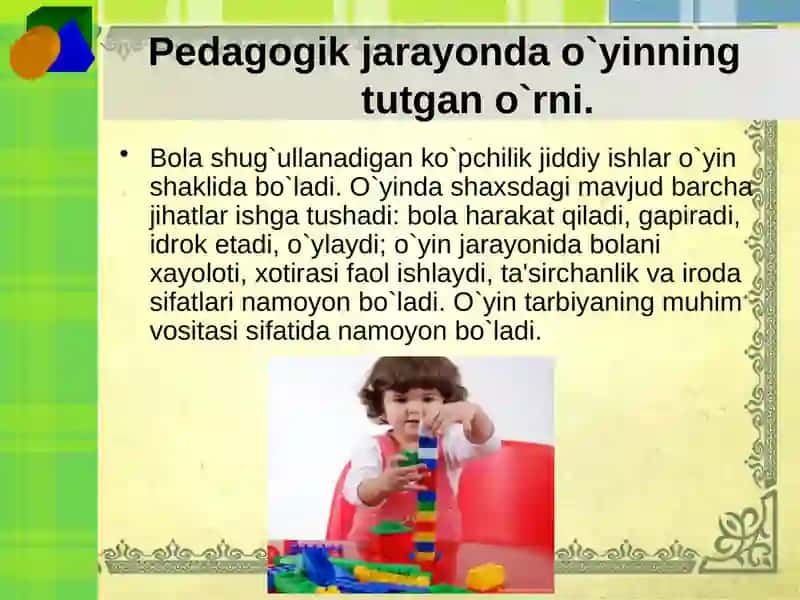 MAKTABGACHA BO'LGAN BOLALARNING O'YIN FAOLIYATI 4