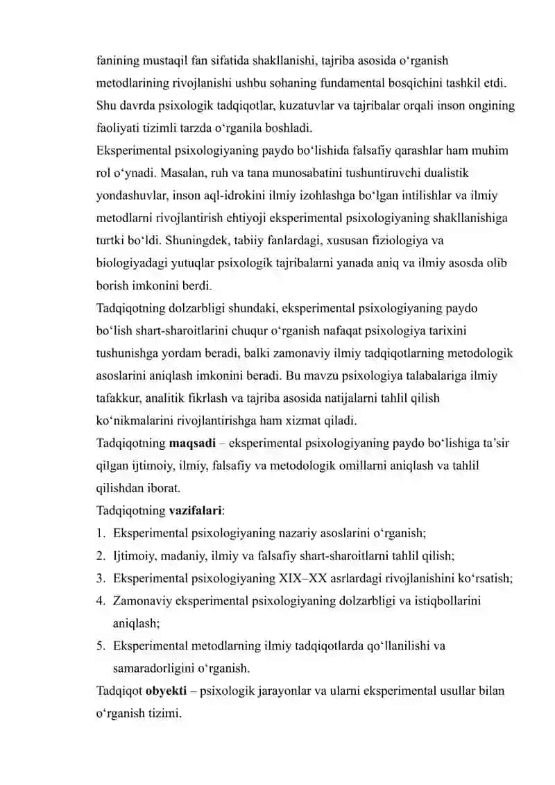 EKSPERIMENTAL PSIXOLOGIYANING PAYDO BO‘LISHI SHART-SHAROITLARI 4