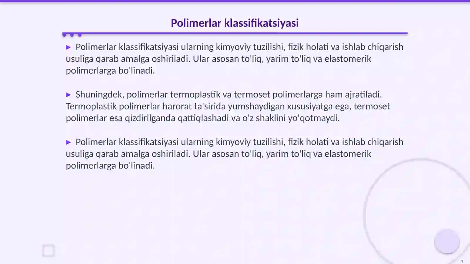 Polimerlar kimyosi fani.Polimerlar va ularning òziga xos xususiyatlari 4