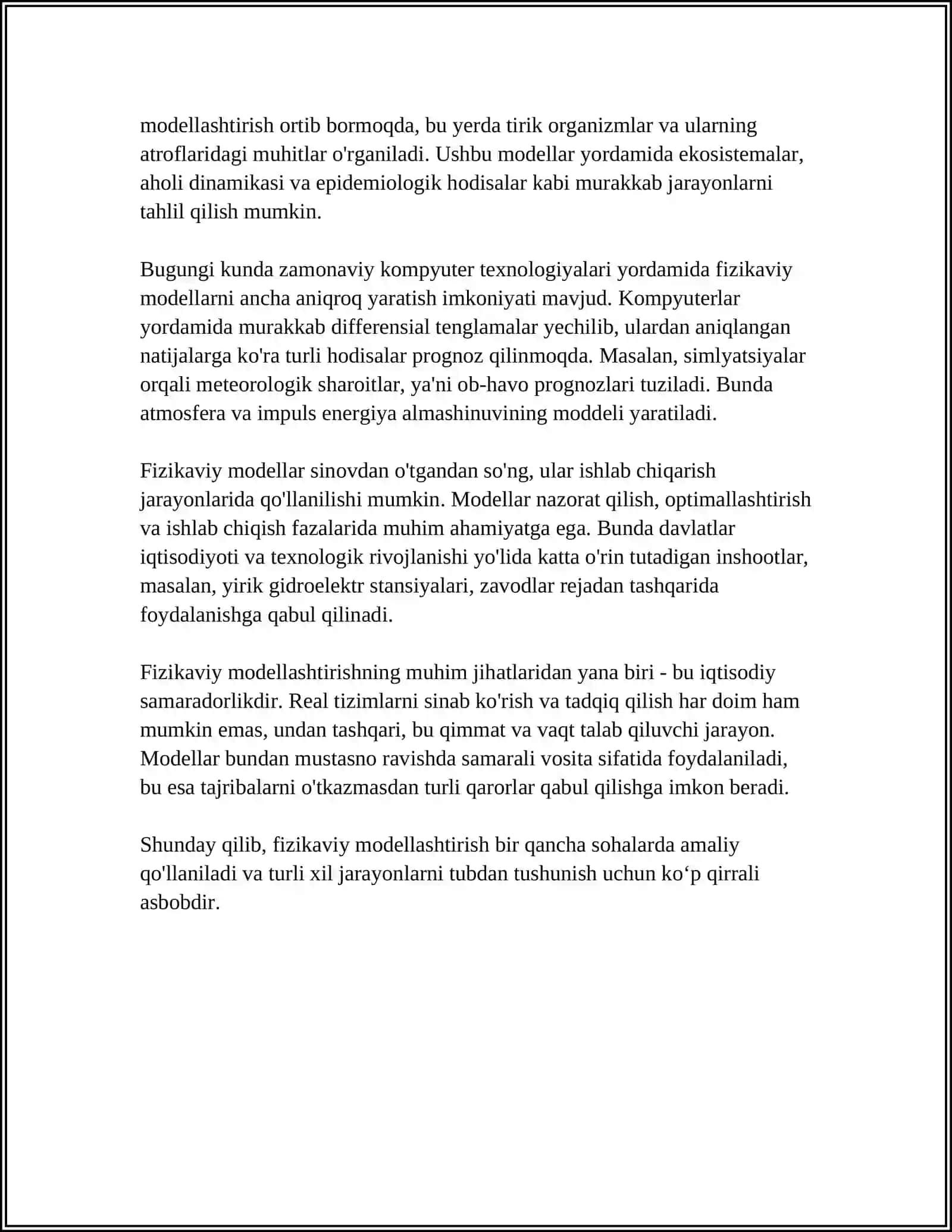 Fizikaviy modellashtirish 4