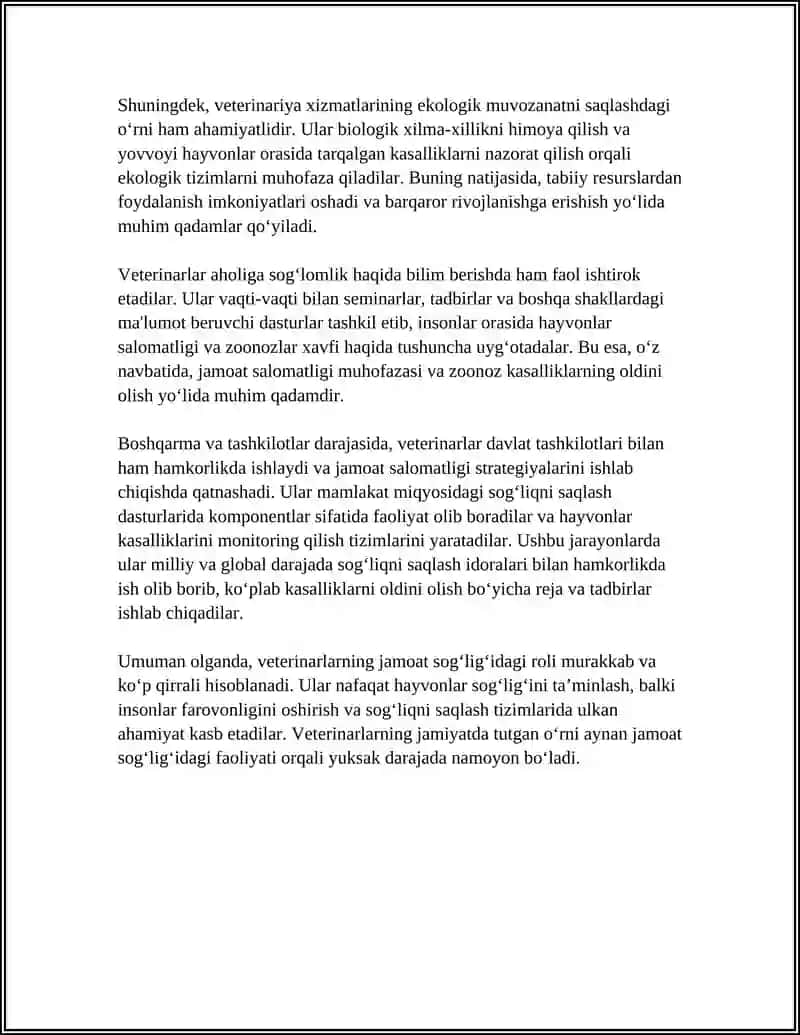 VETERINARLARNINING JAMIYATDA TUTGAN OʻRNI 4